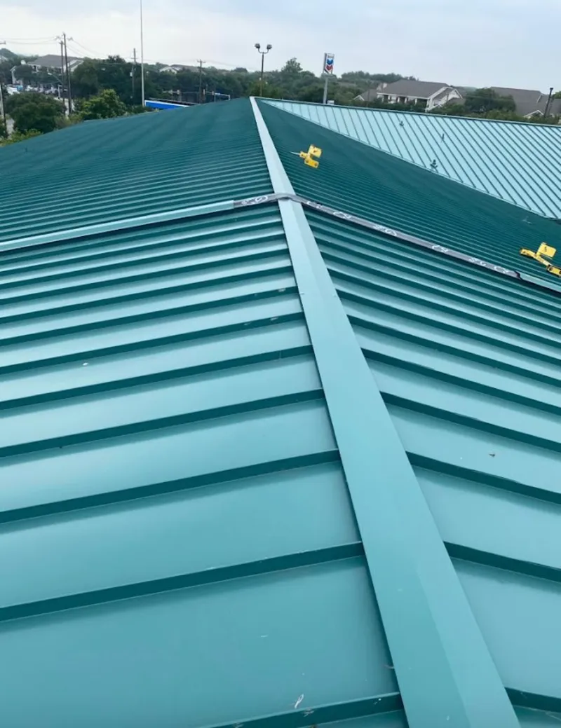 Green commercial metal roof ridge and valley for Metal Roof Repair in Collegedale